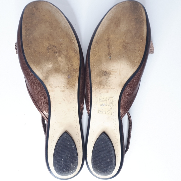 Nine West Bronze Sling Back Shoes 3D Flower Flats - Picture 5 of 7